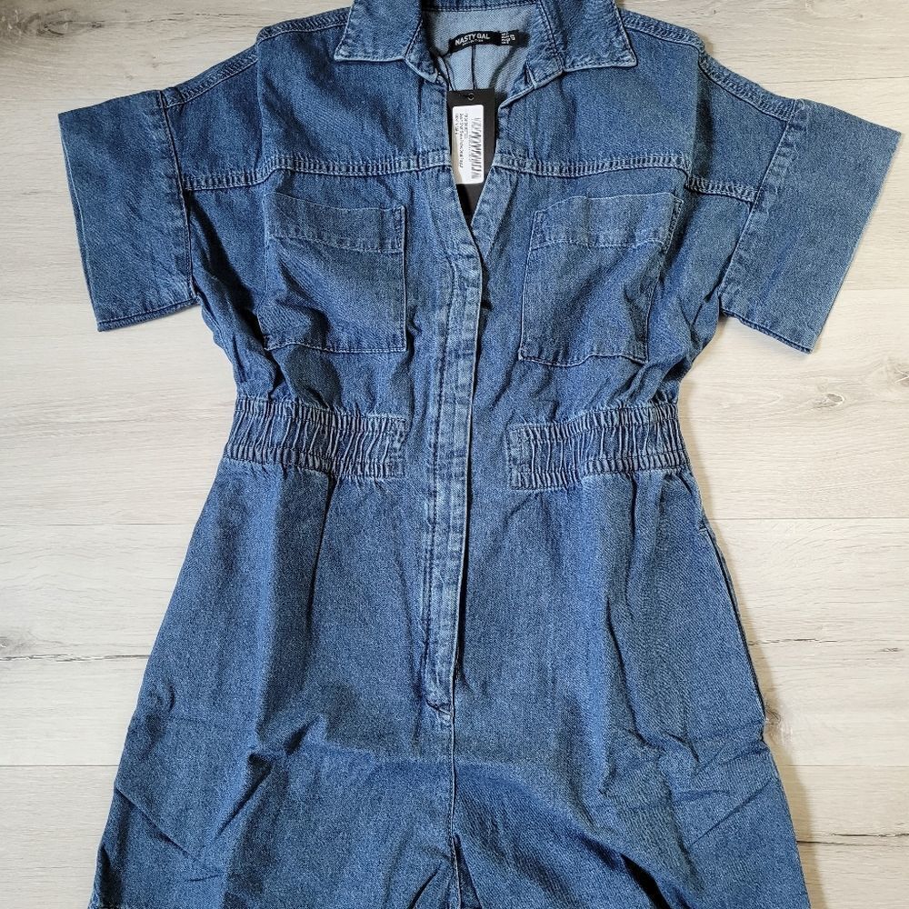 Nasty gal Denim short sleeve pocket romper Size 2 in denim - Picture 5 of 6